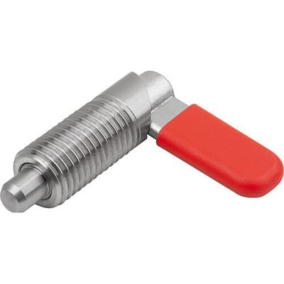 SPERRRIEGEL, D=10, M20, FORM:C M. GEWINDEHÜLSE, M. KAPPE, EDELSTAHL BLANK, KOMP:POLYPROPYLEN ROT RAL3020