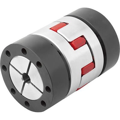 ELASTOMER-KLAUENKUPPLUNG MIT KONUSNABE+SPANNRING GR.19, D1=12, D2=15, L=66, ALUMINIUM,