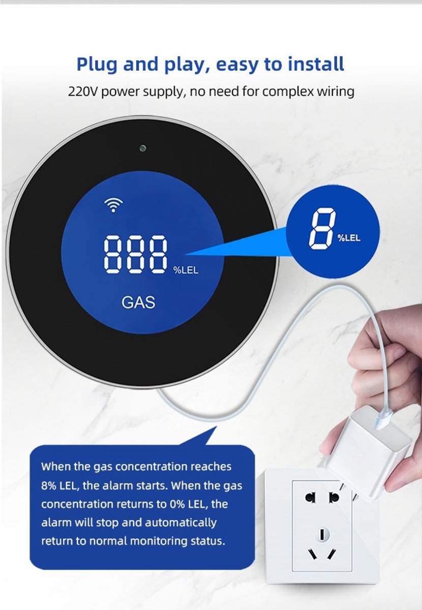 Gasmelder - Gasdetektor - Smart Wi-fi - Led-anzeige - Gas-, Aardgas- Und Vloeibaar Gaslekdetector