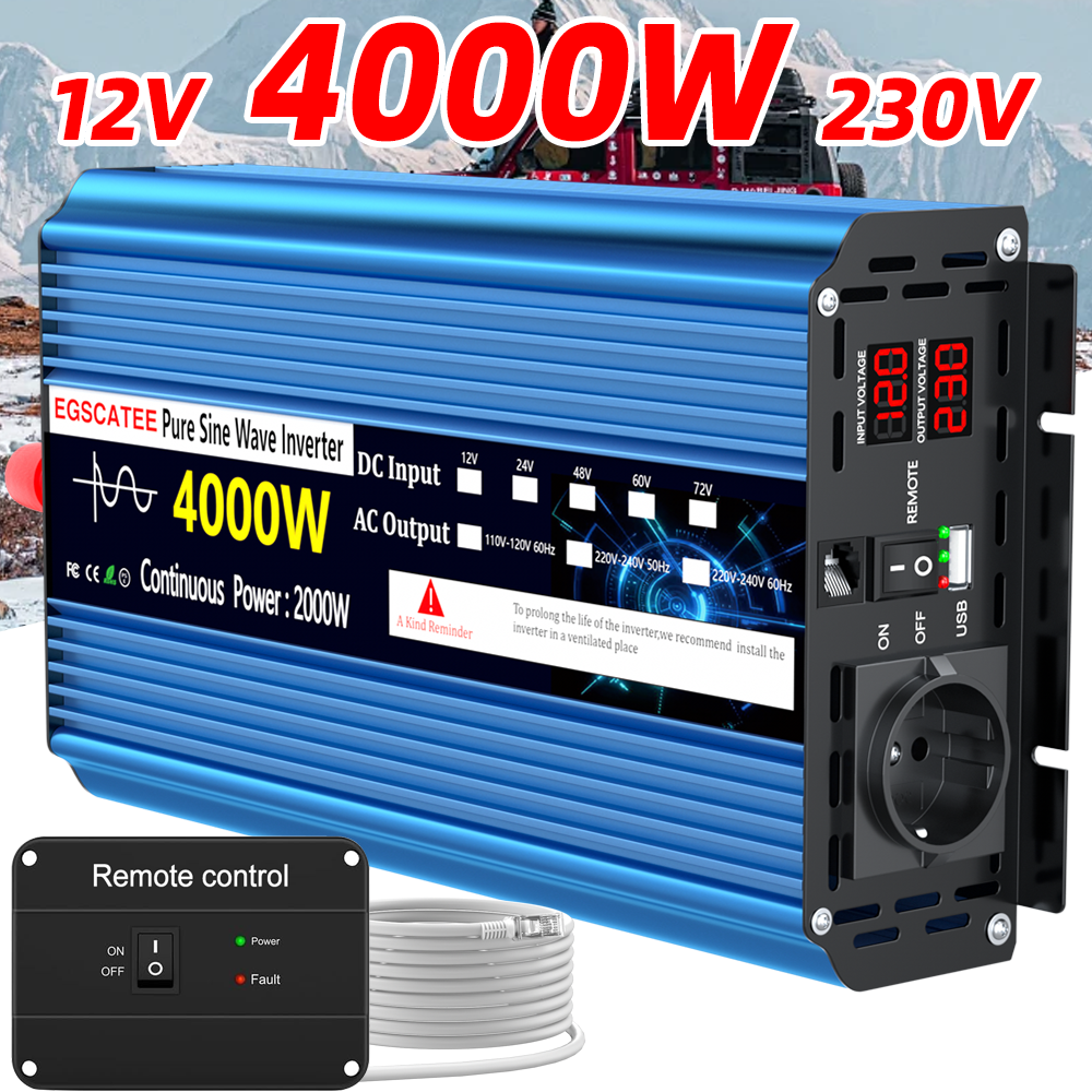 Reiner Sinus Wechselrichter 12v Dc Auf 220v Ac, 2000w Dauerleistung, 4000w Spitzenleistung, Spannungswandler Für Wohnmobile, Boote, Fahrzeuge