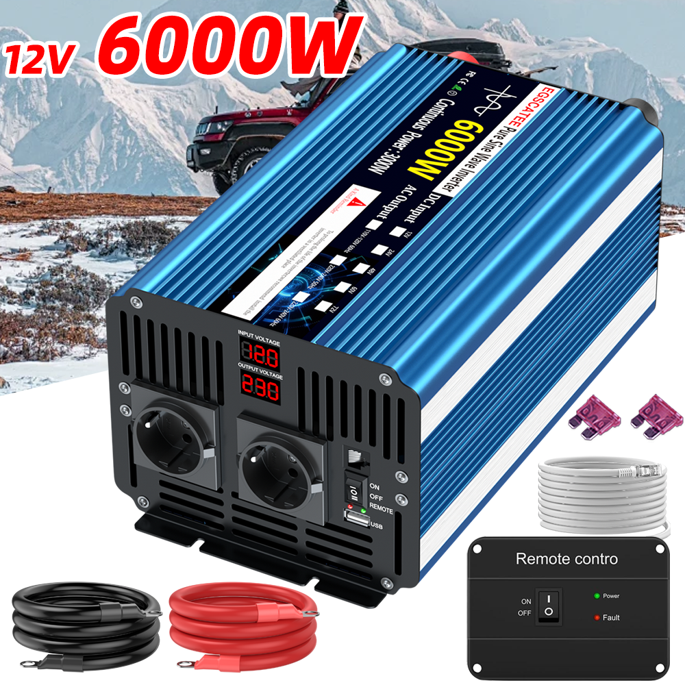 Onduleur Pur Sinus 12v Dc Vers 220v Ac，puissance Continue 3000w, Puissance De Crête 6000w，convertisseur De Tension Pour Camping-car, Bateau, Véhicule