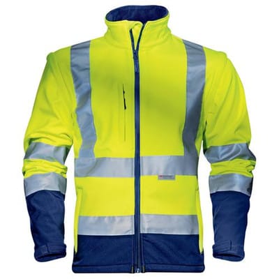 Softshelljacke protection flash warngelb/navy-blau, Größe L