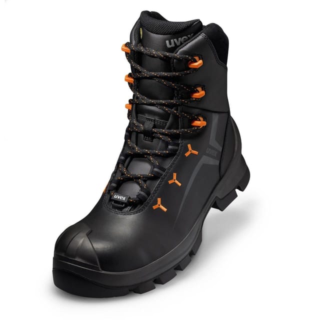 2 MACSOLE® Stiefel S3 65303 schwarz/orange, Weite 12, Größe 46