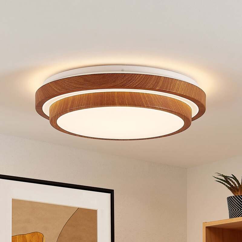 [neuwertig] B-ware Lindby Deckenleuchte Vaako Led Lampe Leuchte Warmweiß Ø 41 Cm Holzoptik 10 Cm