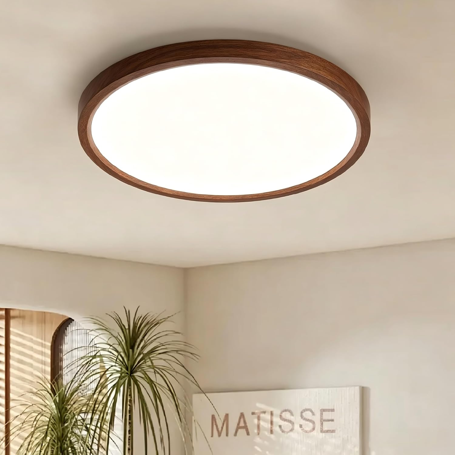 Led Deckenleuchte Walnussfarben Flach Rund Ø50cm 4000k Neutralweiß