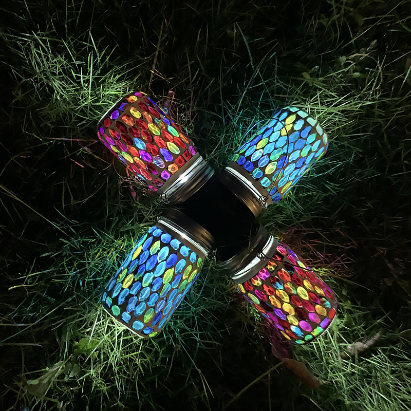 Set Mit 4 Solar-mosaiklampen, Buntglaslaternen, Gartendekorationeneine Ideale Wahl Für Familien