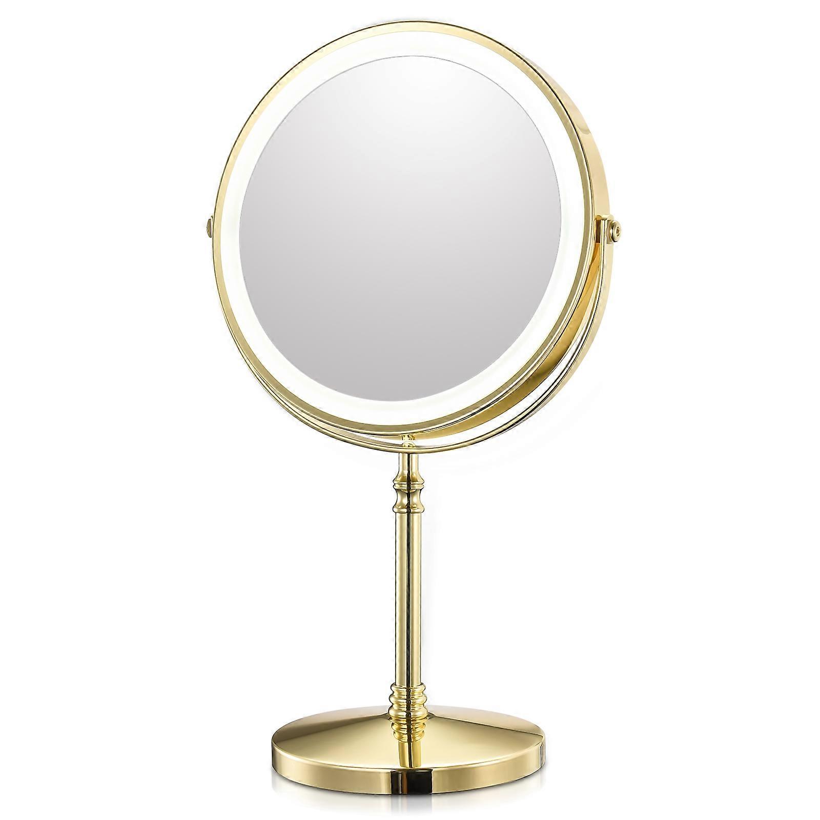 Jiajiefang 20cm Goldfarbener Kosmetikspiegel Mit Integrierter Beleuchtung, Usb-ladefunktion, 10-facher Vergrößerung, Einstellbarer Hintergrundbeleuchtung Und Freistehendem Standfuß.