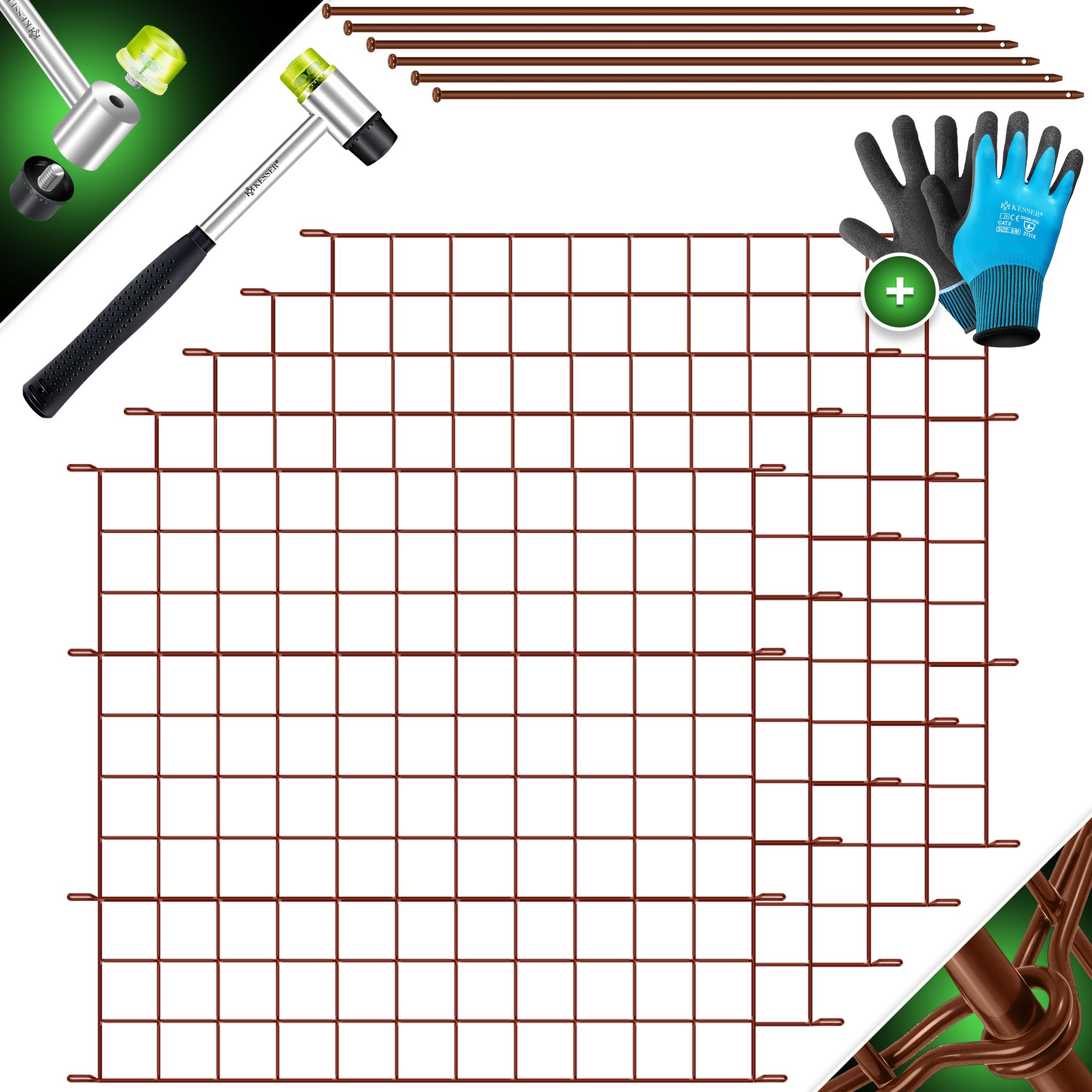 Kesser® Teichzaun Gartenzaun Steckzaun Metall - Braun, Flach 10er Set