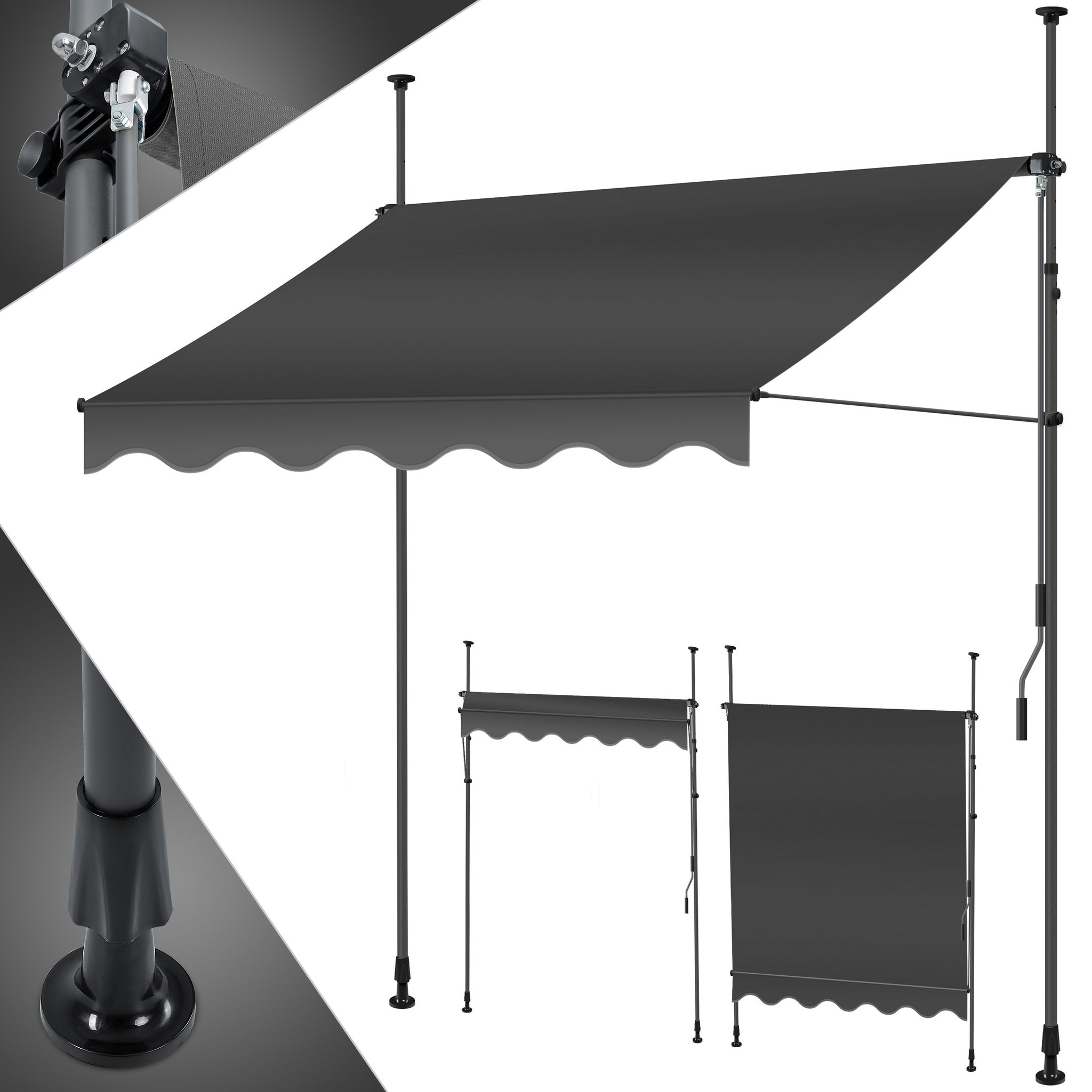 Kesser® Klemmmarkise Balkon Mit Handkurbel, Ohne Bohren - Anthrazit