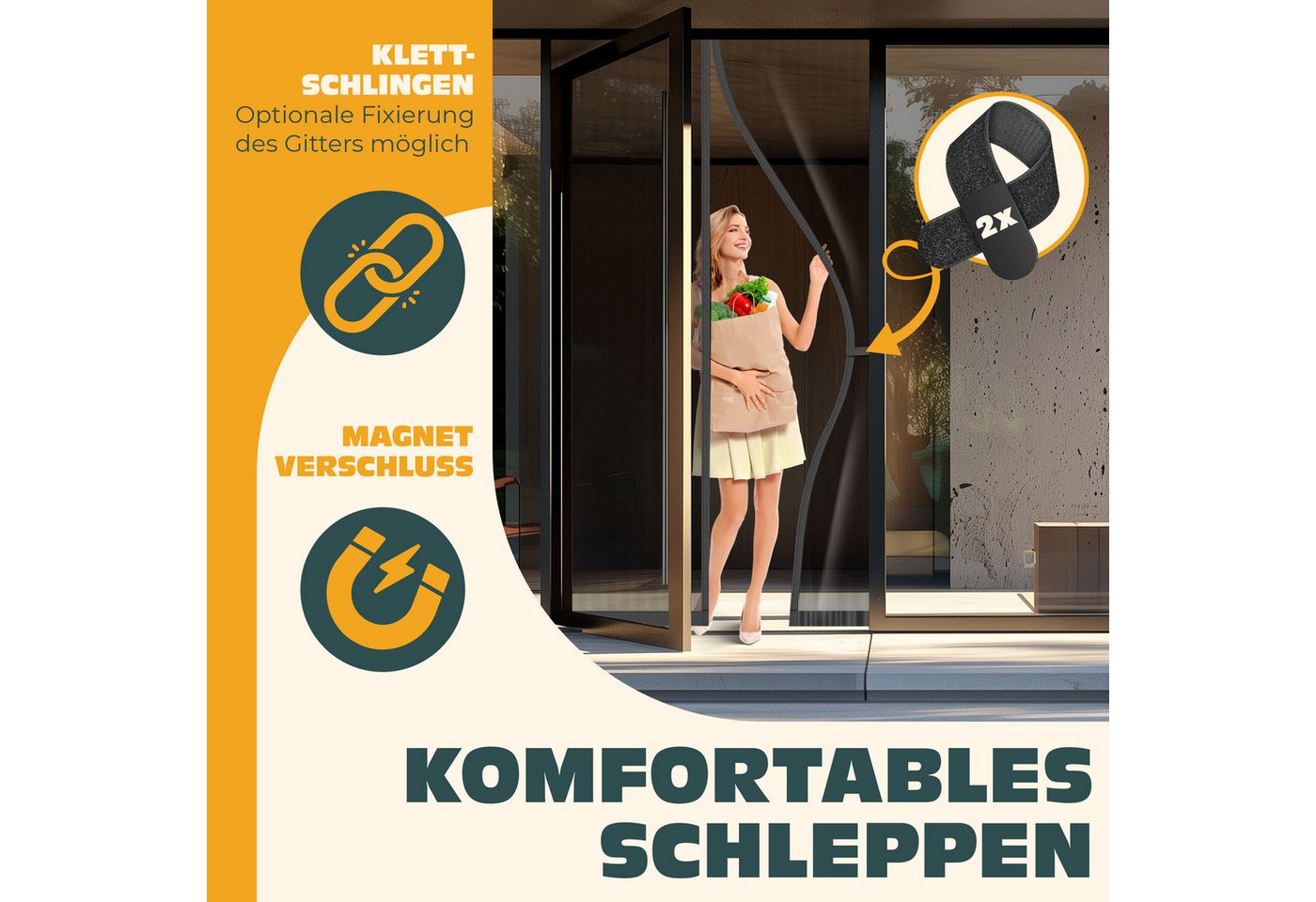 Kesser® Magnet-fliegengitter Für Türen, Ohne Bohren - Anthrazit, 80 X 200 Cm Bild 3