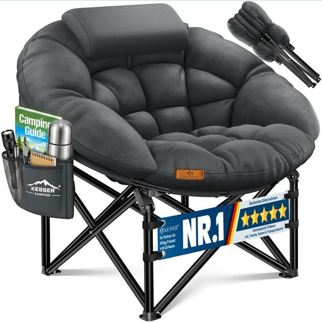 Kesser® Campingstuhl Chillexer Faltbar, Bis 150 Kg, Mit Kissen - Anthrazit