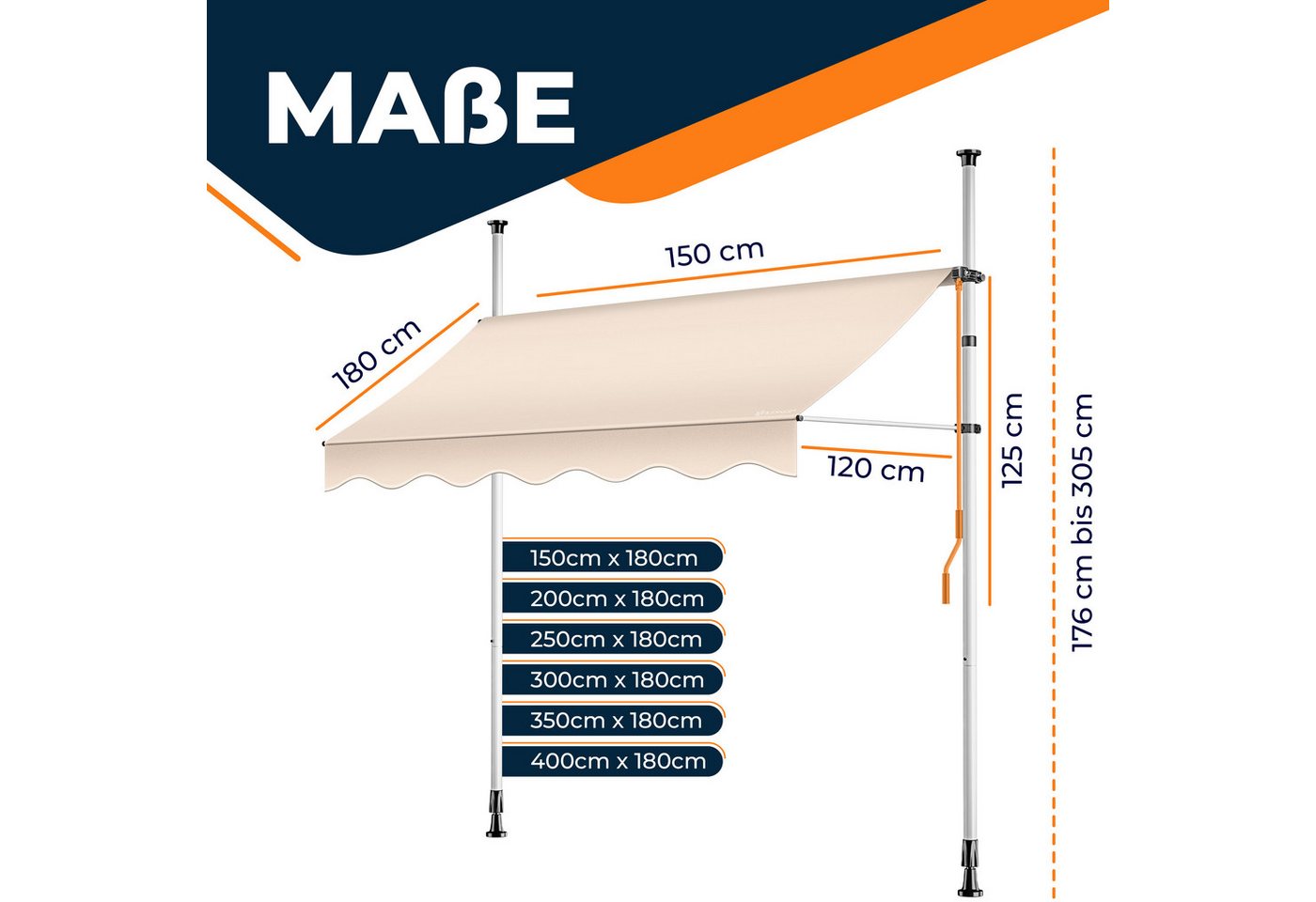 Kesser® Klemmmarkise Balkon Mit Handkurbel, Ohne Bohren - Beige