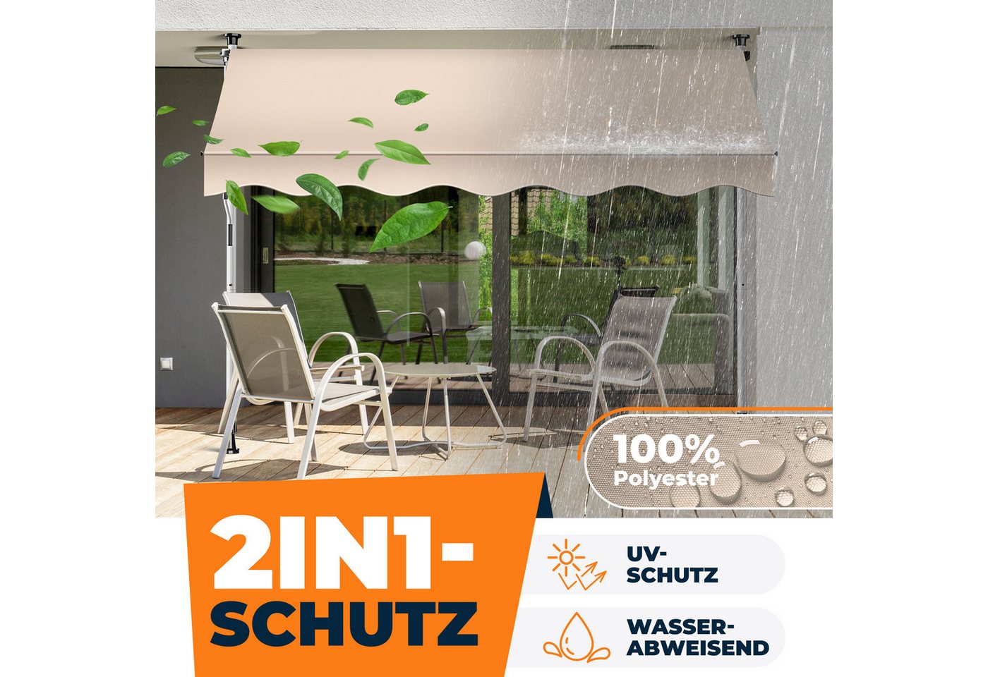 Kesser® Klemmmarkise Balkon Mit Handkurbel, Ohne Bohren - Beige Bild 4