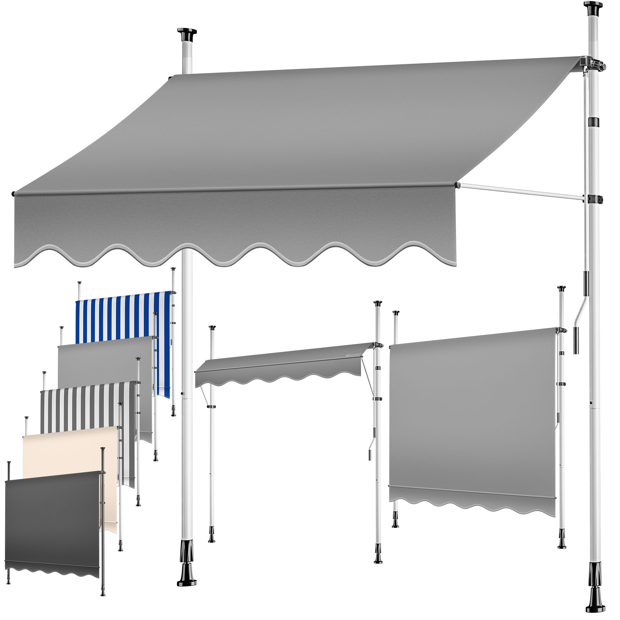 Kesser® Klemmmarkise Balkon Mit Handkurbel, Ohne Bohren - Grau
