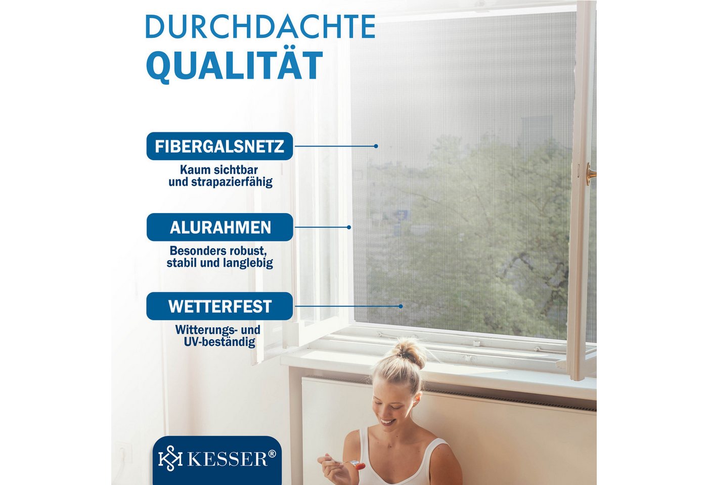Kesser® Fliegengitter Fenster, Aluminiumrahmen - 80 X 100 Cm, Weiß