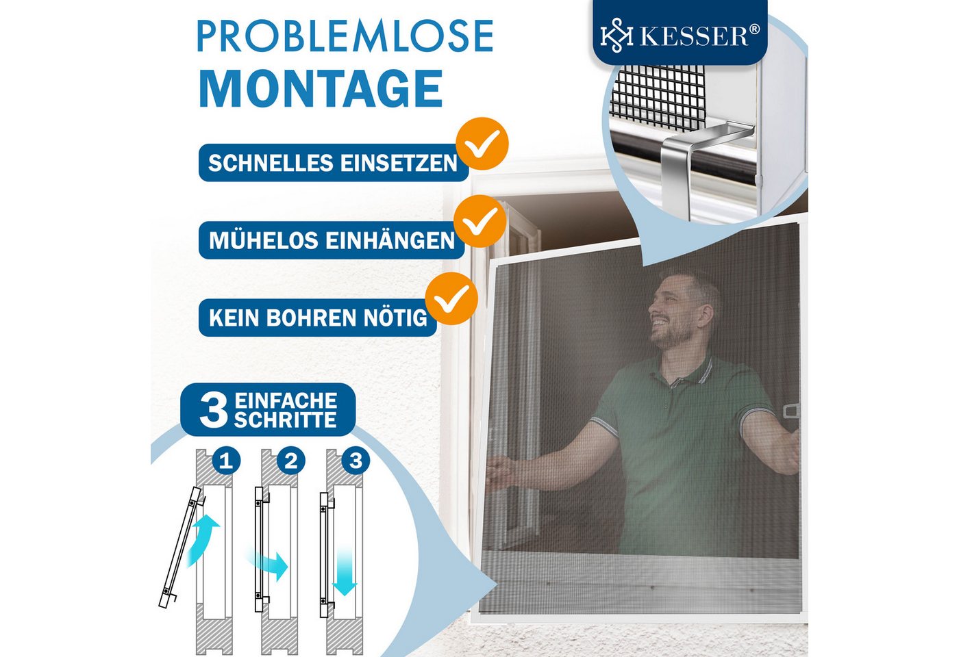 Kesser® Fliegengitter Fenster, Aluminiumrahmen - 80 X 100 Cm, Weiß Bild 3