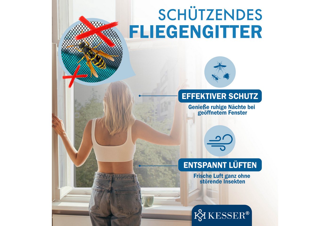 Kesser® Fliegengitter Fenster, Aluminiumrahmen - 80 X 100 Cm, Weiß Bild 4