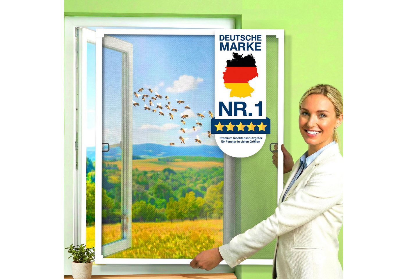 Kesser® Fliegengitter Fenster, Aluminiumrahmen - 80 X 100 Cm, Weiß Bild 5