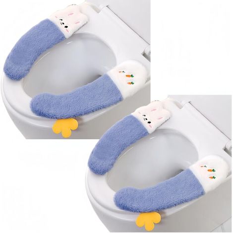 2 Paar Wc-sitzbezüge, Dickes Und Rutschfestes Wc-sitzkissen, Niedlicher, Waschbarer Plüsch-winter-wc-sitzbezug, Weiches Wc-sitzkissen (blau)