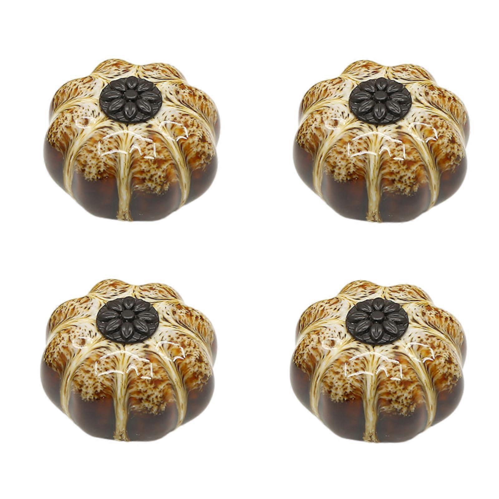 Set Aus 4 Retro-möbelknöpfen Aus Keramik, Leoparden- Und Kürbismuster, Einlochige Schubladengriffe Aus Messing