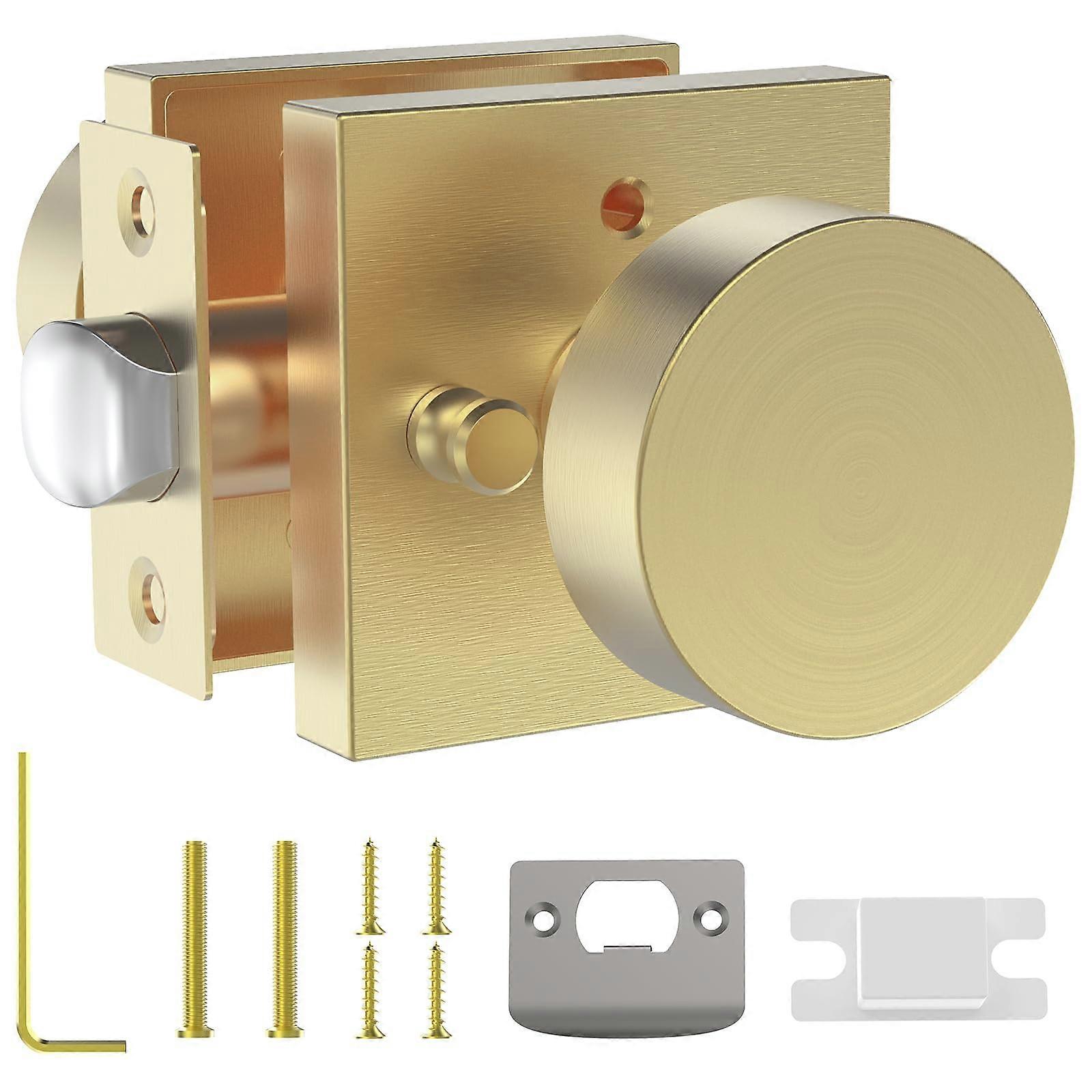 Goldener Innentürgriff Mit Schloss, Wendbares Quadratisches Design, Für Badezimmer Und Schlafzimmer.