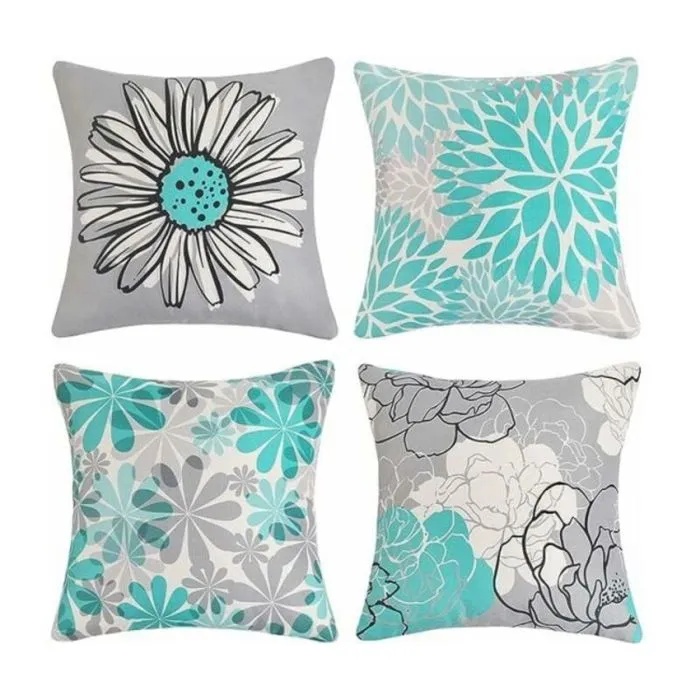 Wasserdichter Outdoor-kissenbezug 45×45 Cm, Leinenmuster Mit Sonnenblumen, Grün