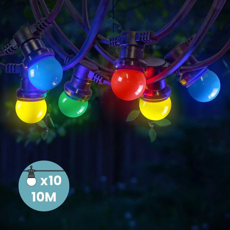 10 M Lange, Ip65-geschützte Lichterkette Für Den Außenbereich – 10 Austauschbare E27-mehrfarbenbirnen – Bis Zu 100 M Verlängerbar – Festliche Dekoration Für Terrasse Und Garten