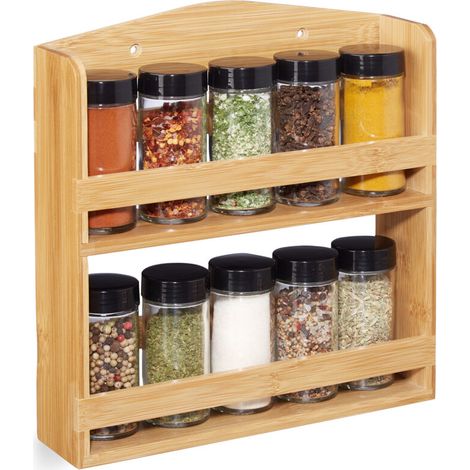 Gewürzregal Aus Bambus, 10 Glasbehälter, Gewürzständer, Wandorganizer, Aufbewahrung, Natur