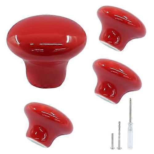 Set Mit 4 Roten Keramik-möbelknöpfen Inklusive Schrauben, 32 Mm Runde Schubladengriffe Für Schrankmöbel