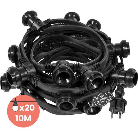 10 M Lange Schwarze Lichterkette Für Den Außenbereich, Schutzart Ip65 – 20 E27-fassungen – Verbindbar Für Veranstaltungen Im Freien – Kompatibel Mit Led-leuchtmitteln