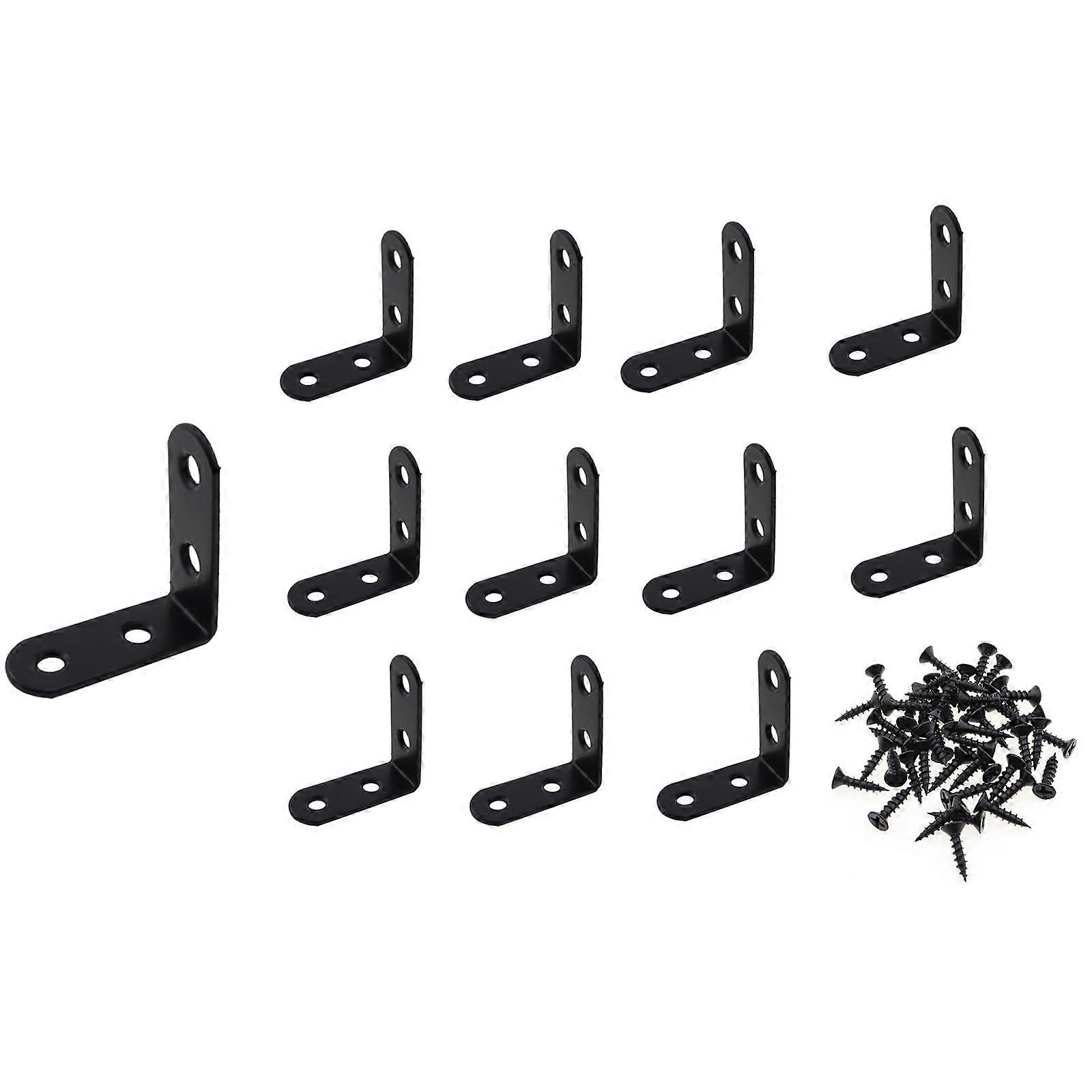 Set Mit 12 Schwarzen Stahl-eckwinkeln 40 X 40 Mm, Robust Und Rostbeständig, 90°-verbinder Für Schränke, Tische Und Kleiderschränke.