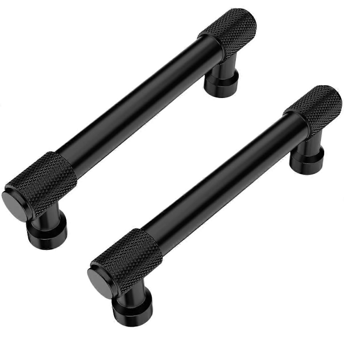 Set Aus 2 Schwarzen, Gerändelten T-förmigen Möbelgriffen, 96 Mm, Modern Und Rutschfest, Für Möbel- Und Küchenrenovierung.