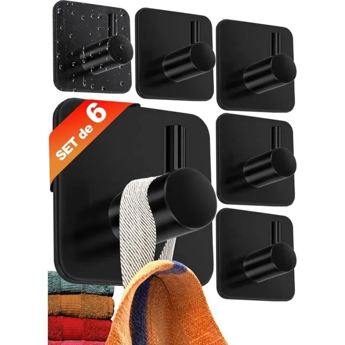 Odipie Wandklebehaken – 6 Stück. Schwarze Handtuchhaken Für Bad Und Küche – Handtuchhalter Für Badezimmer