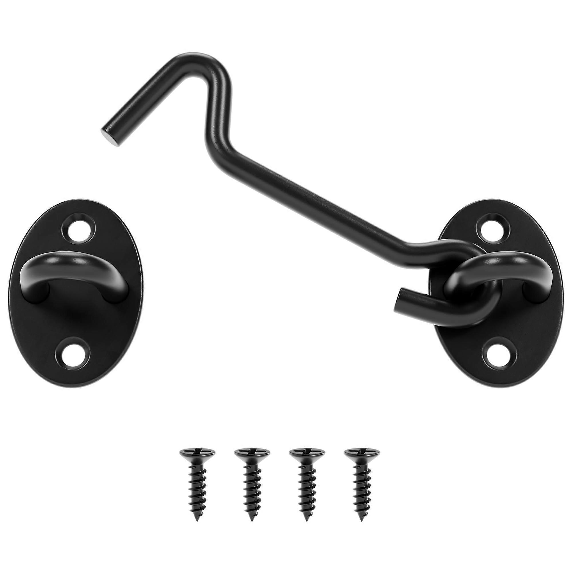 Robuster 10 Cm (4 Zoll) Haken- Und Ösenriegel, Schwarzes Metall-schiebetürschloss Für Zäune, Gartenhäuser Und Tore