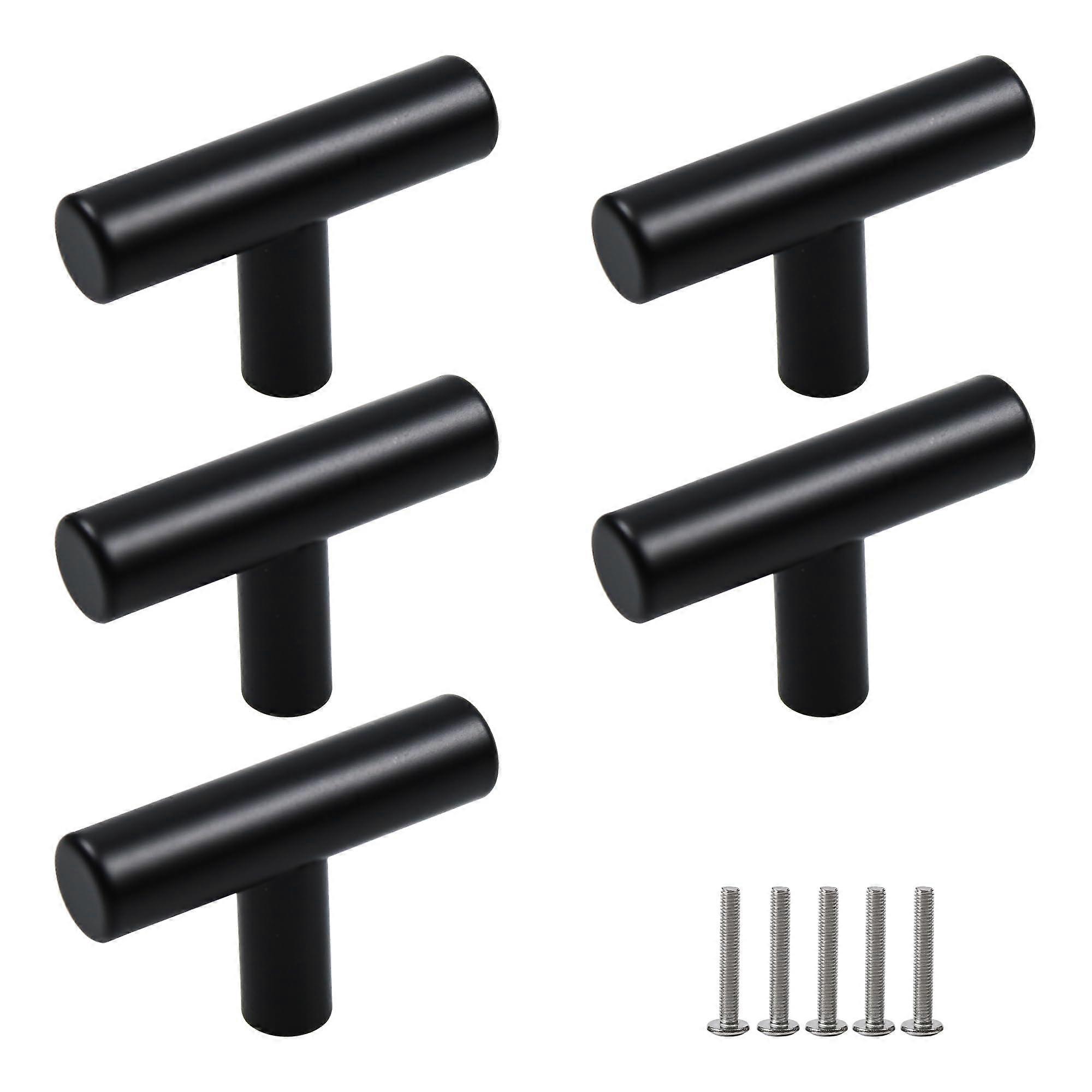 Set Mit 5 Mattschwarzen Möbelgriffen, T-förmige Schubladengriffe Aus Edelstahl 304, Rostbeständig, Zweiloch-design