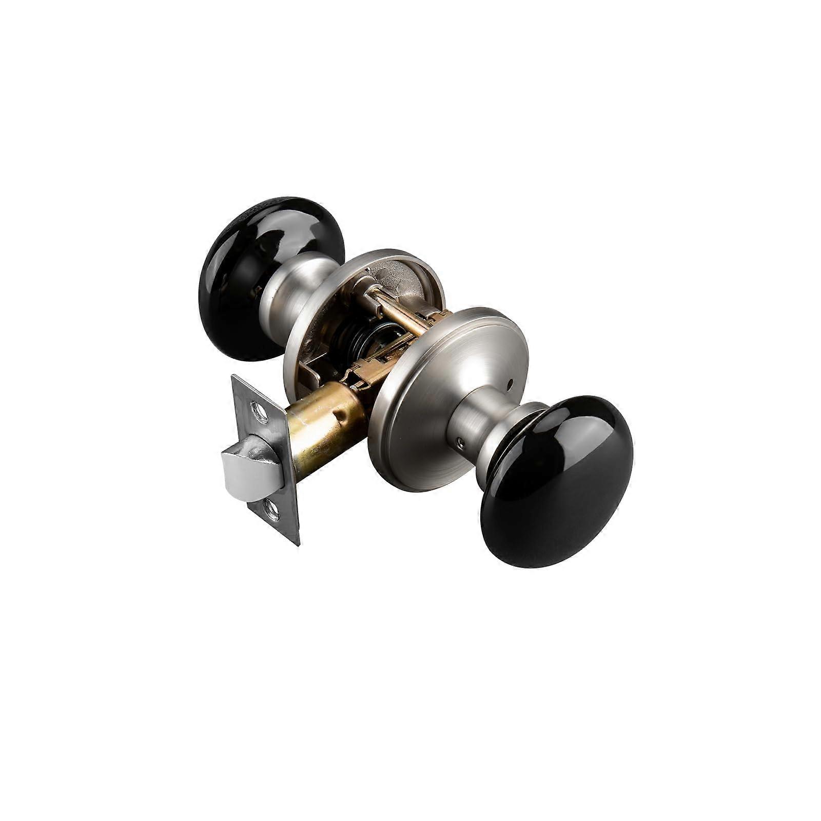 Set Aus Schwarzen Porzellan-türgriffen Mit Satiniertem Nickel-griff Für Mehr Privatsphäre, Emailliert, Für Schlafzimmer Und Badezimmer