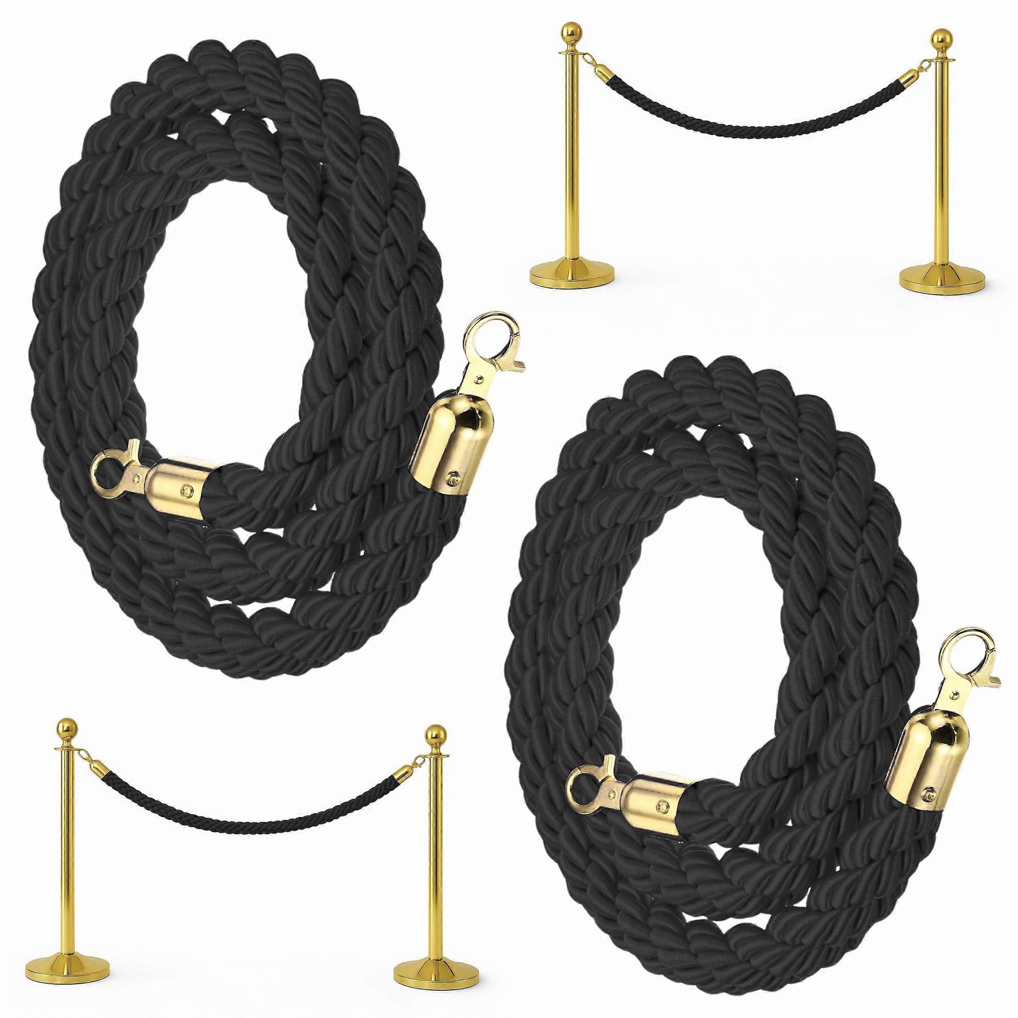 Set Aus 2 Schwarzen, Geflochtenen Stangenseilen, Je 1,5 M – Elegantes, Gedrehtes Vip-seil Für Veranstaltungen Und Partys