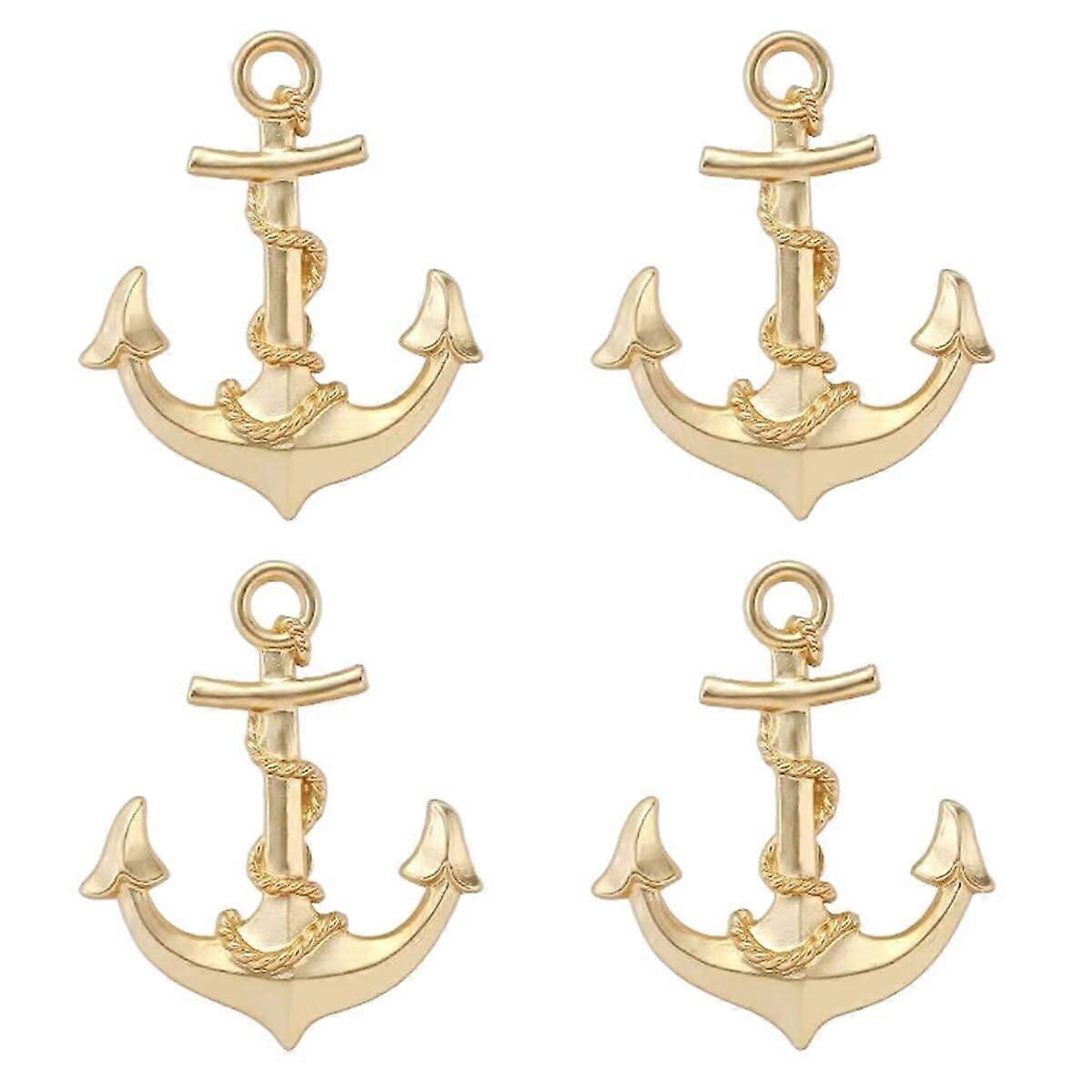 Set Aus 4 Türknöpfen Im Maritimen Stil, Robuste Schubladengriffe Aus Zinklegierung Mit Goldenem Ankermotiv, Zur Dekoration Von Kommoden
