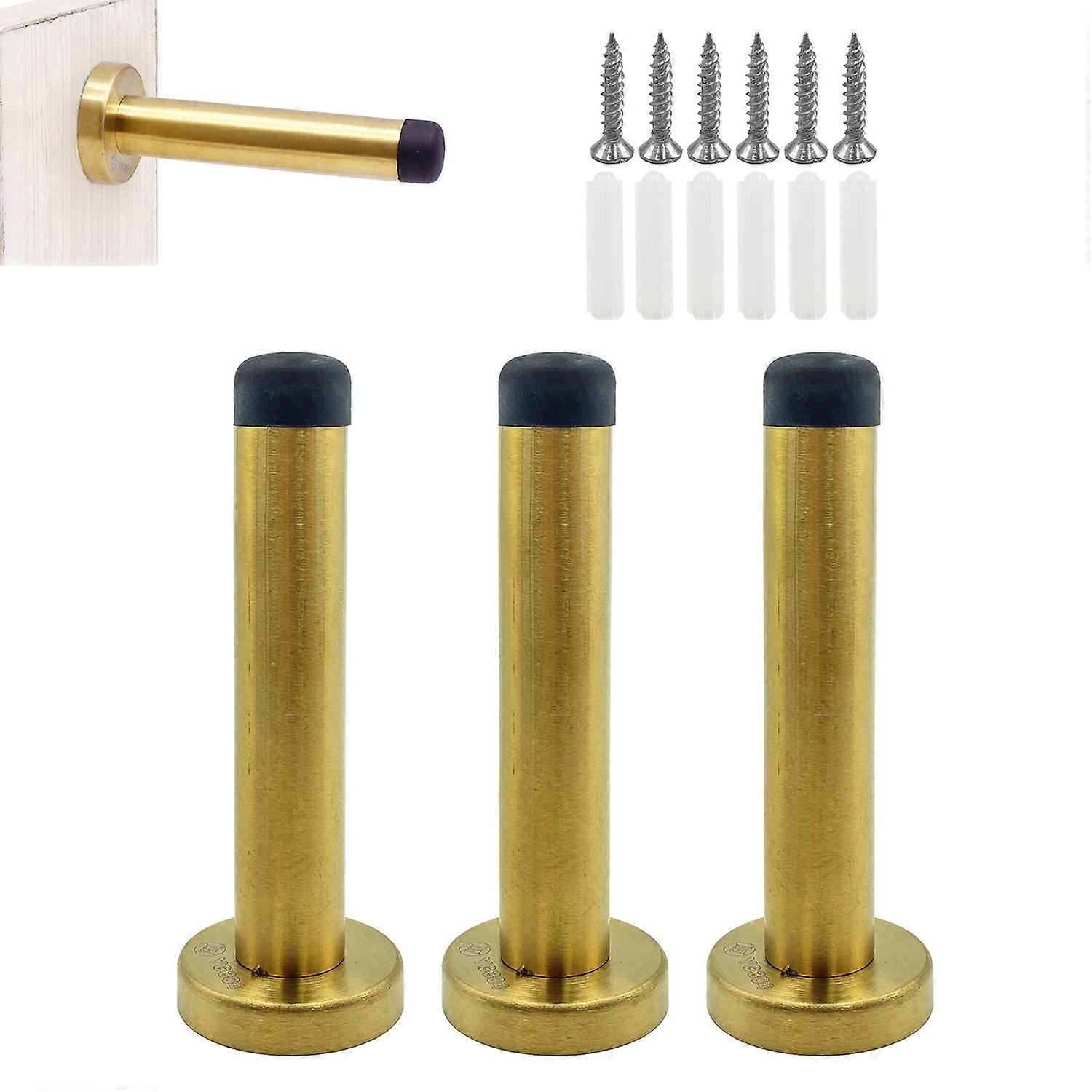 Set Aus 3 Robusten Türstoppern Aus Edelstahl Mit Geräuschdämpfenden Gummifüßen Zum Schutz Der Wand