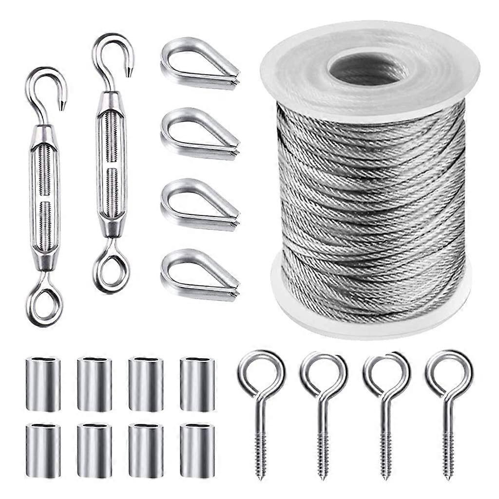 15 M (50 Ft) Pvc-beschichtetes Edelstahlseil-set Mit Verstellbarem Spanner Zur Montage Einer Außenmarkise