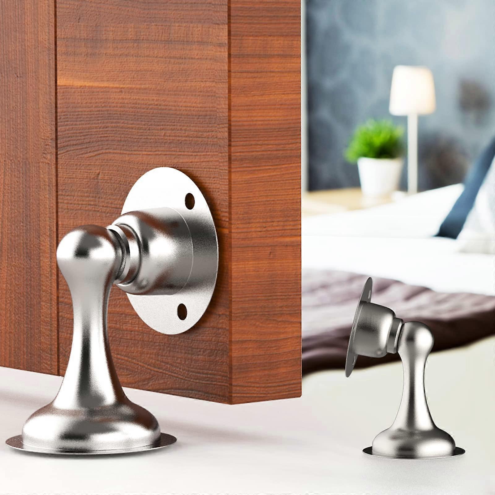 Set Mit 2 Magnetischen Türstoppern Inklusive Kleber Und Schrauben, Türhalterung Aus Edelstahl Zur Wand- Oder Bodenmontage