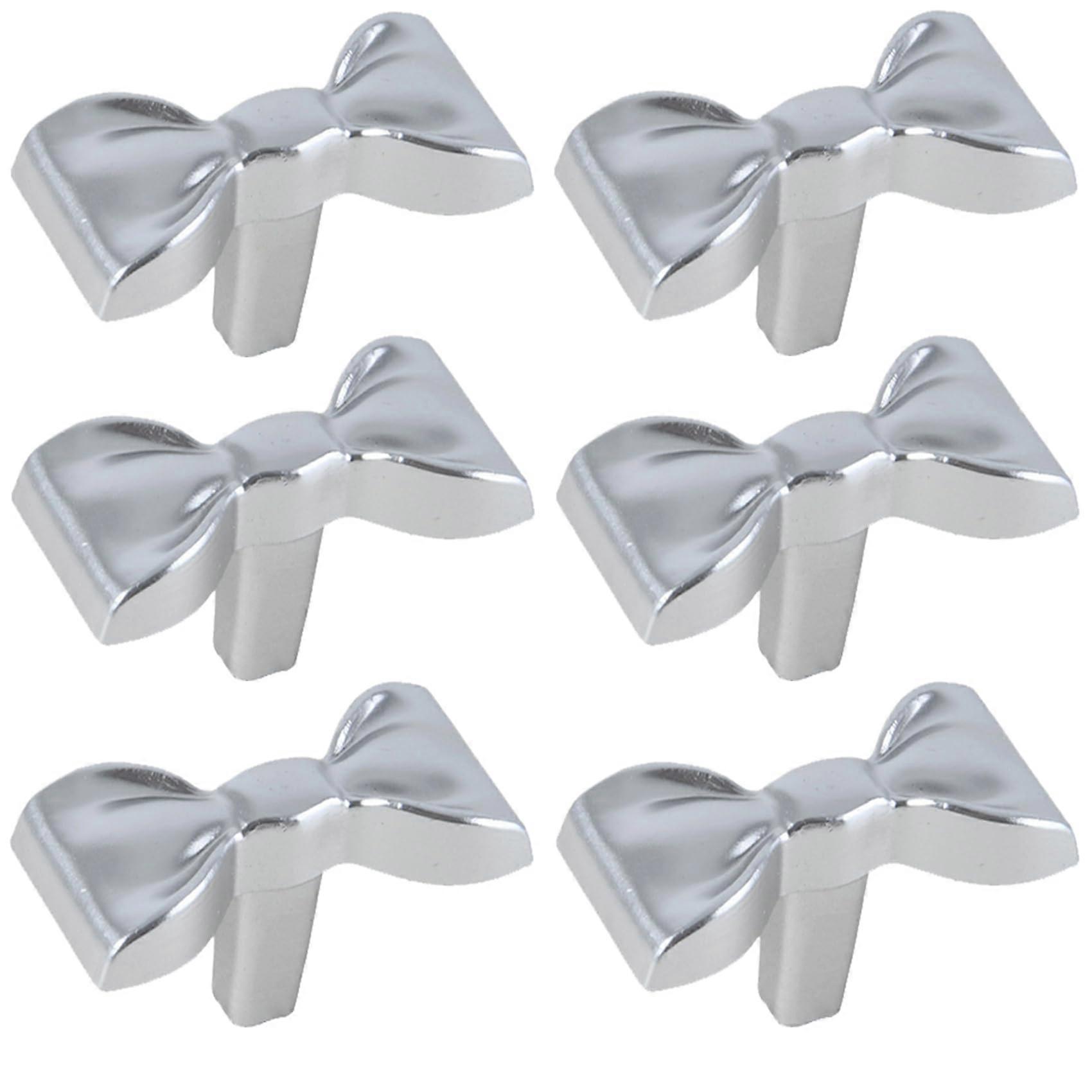 Set Aus 6 Silbernen, Schleifenförmigen Schubladenknöpfen Und -griffen, Elegante Griffe Für Küchenmöbel