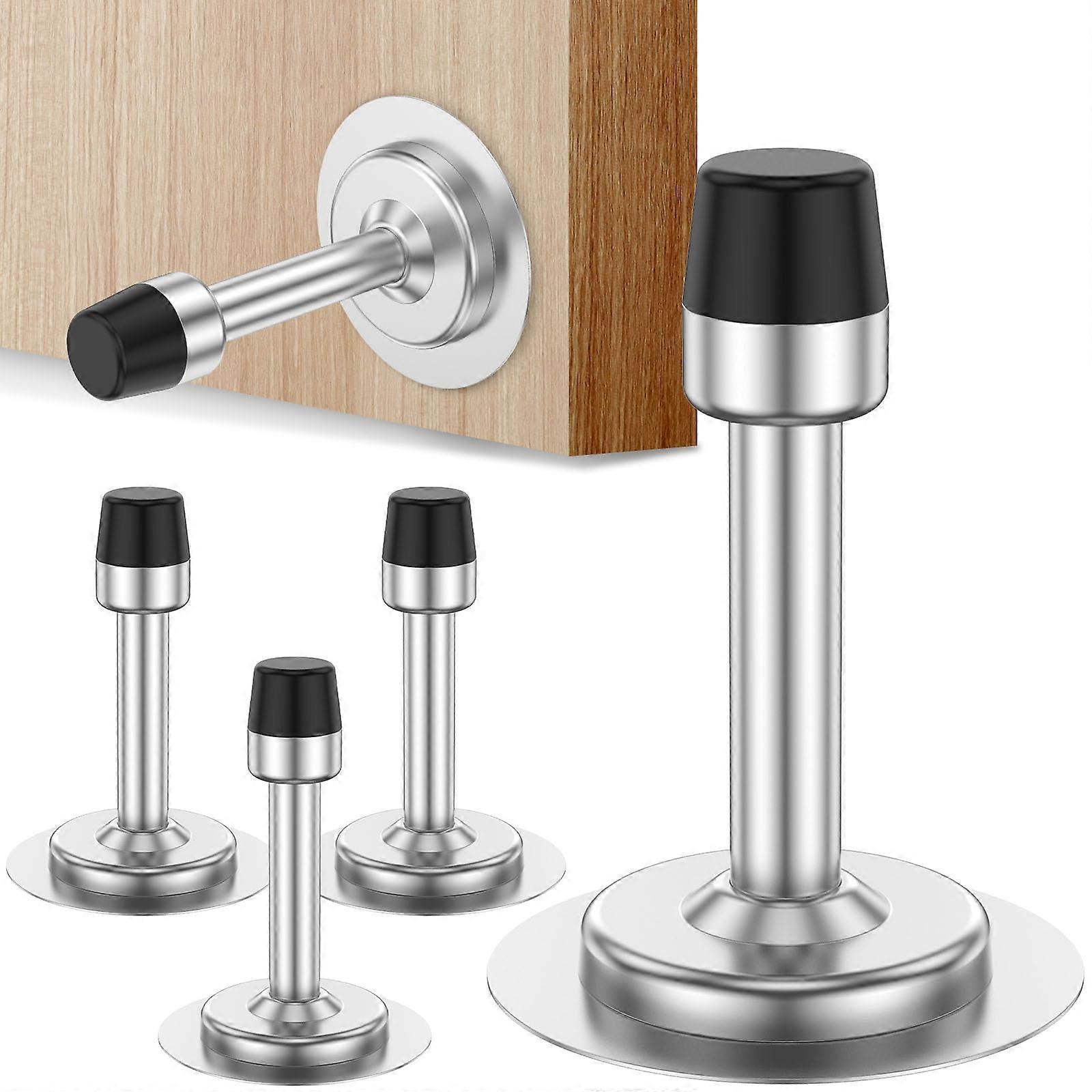 Set Mit 4 Türstoppern Aus Edelstahl, Geräuschdämpfende Gummitürstopper Mit Kleber Und Schrauben Zum Wandschutz