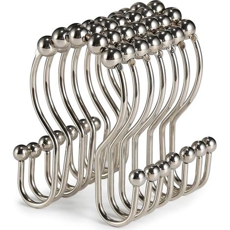 Duschvorhanghaken, 12 Duschvorhangringe, Haken Aus Gebürstetem Nickel-edelstahl, Rostbeständig, Leichtgängig Und Sturzsicher, Doppellagige Duschvorhanghaken (nickel)