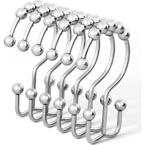 Duschvorhanghaken, Rostfreies Metall Mit Leichtgängigen Doppelringen, Edelstahl-badezimmervorhanghaken, 12er-set, Polierte Chromoberfläche