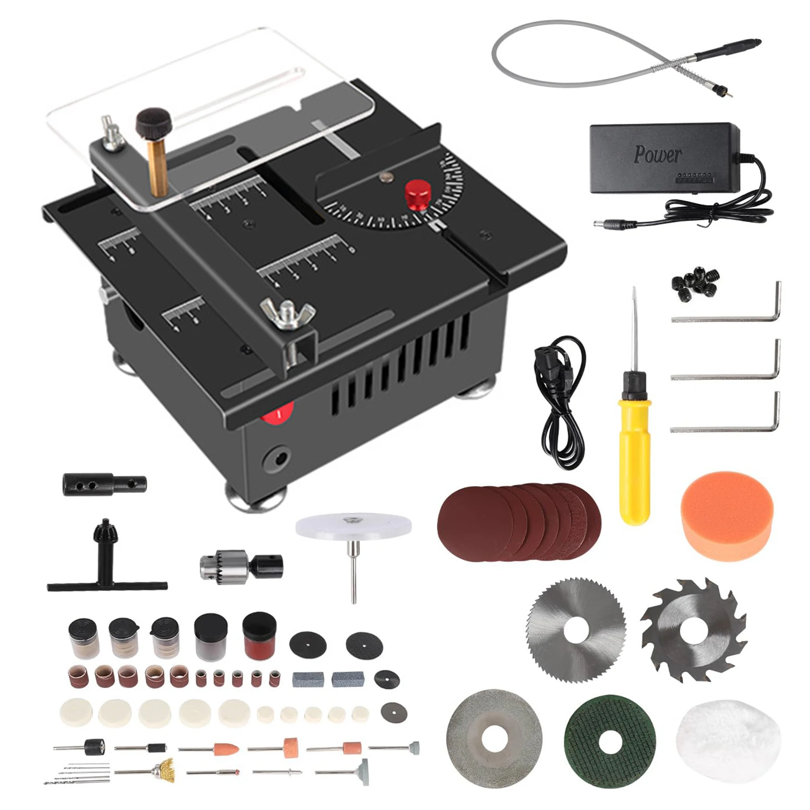 Elektrische Mini-tischkreissäge, 100 W, 5000 U/min, Kleine Holzsäge, Heimwerkerbedarf, Schneidwerkzeug, 16-mm-sägeblatt, Hergestellt In Spanien, Schwarzes Upgrade-set