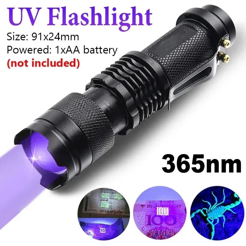 Mini-uv-led-taschenlampe, Zoombare Uv-taschenlampe, Mini-glastaschenlampe, Inspektionslampe, Werkzeug Zur Erkennung Von Haustierurinflecken, 395 Nm, 365 Nm
