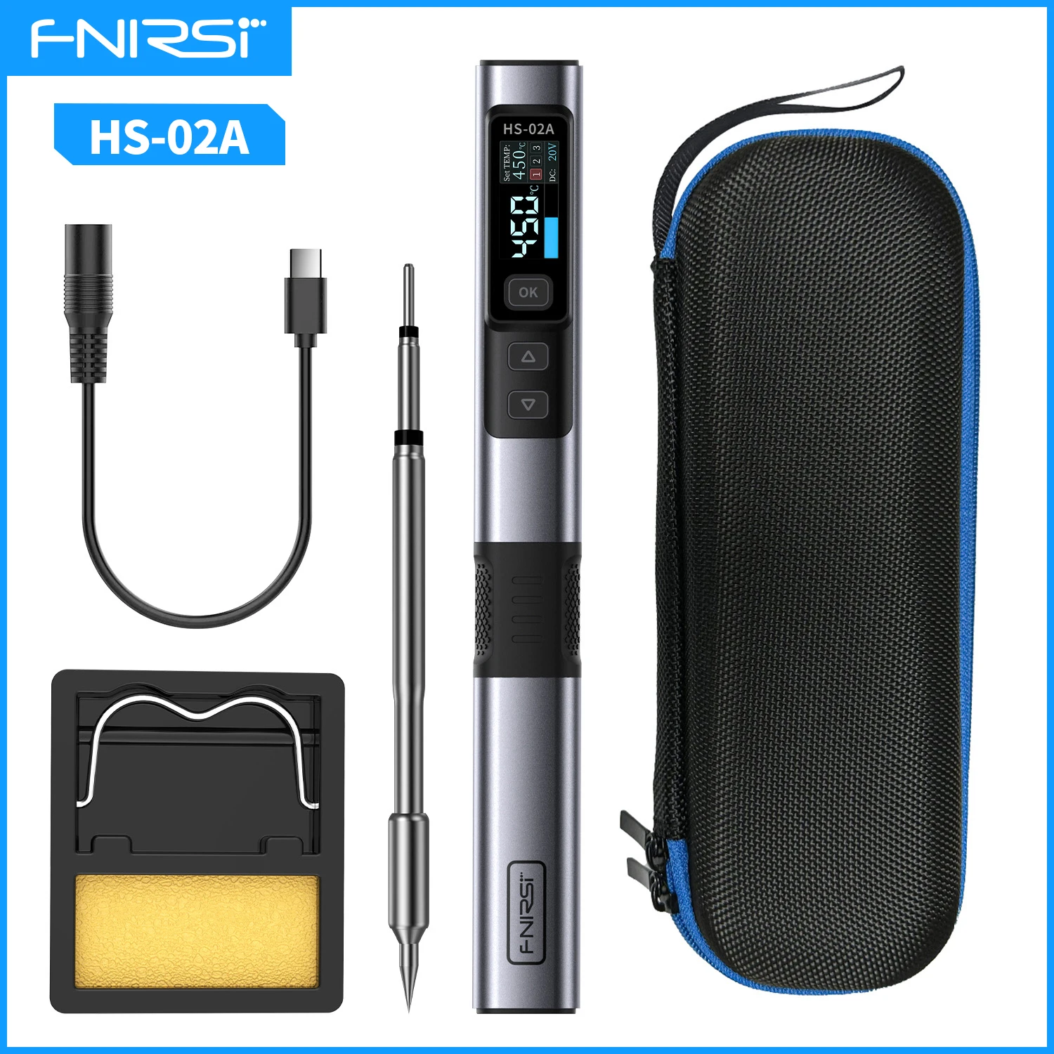 Fnirsi Hs-02 Lötkolben Mit Einstellbarer Temperatur, 20 V Dc, 100–450 °c, Pd-löt- Und Reparaturtisch, 100 W, Tragbares Reparaturwerkzeug, Festland, Hs-02a-b