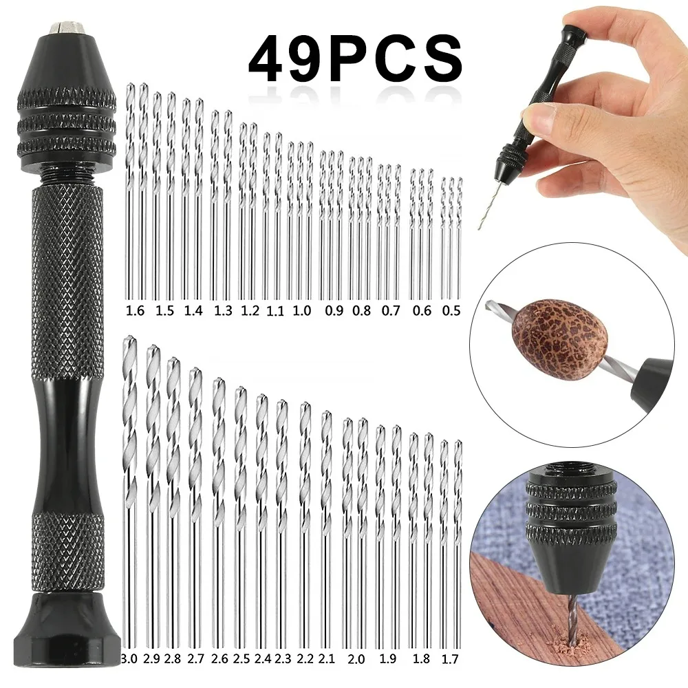 Set Mit 49 Handbohrern (0,2 Bis 3,4 Mm), Mini-aluminiumbohrer, Ideal Für Schmuckherstellung, Bastelarbeiten Und Holzbearbeitung. Direktversand Möglich. Schwarz.