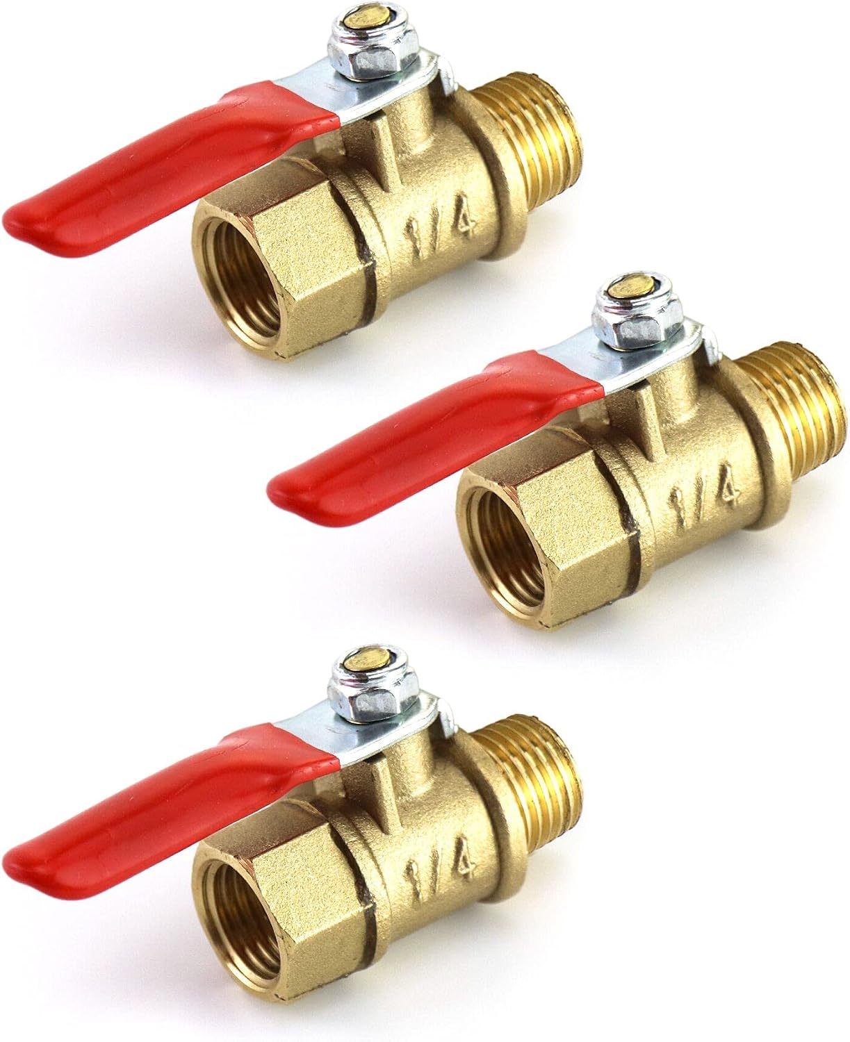 Kugelhahn, 3er-set, Robustes Messing-absperrventil 1/4" (1/4"), Npt-anschlüsse, 1/4"-außen-/innengewinde, Absperrventil Für Luftkompressoren, 3er-set